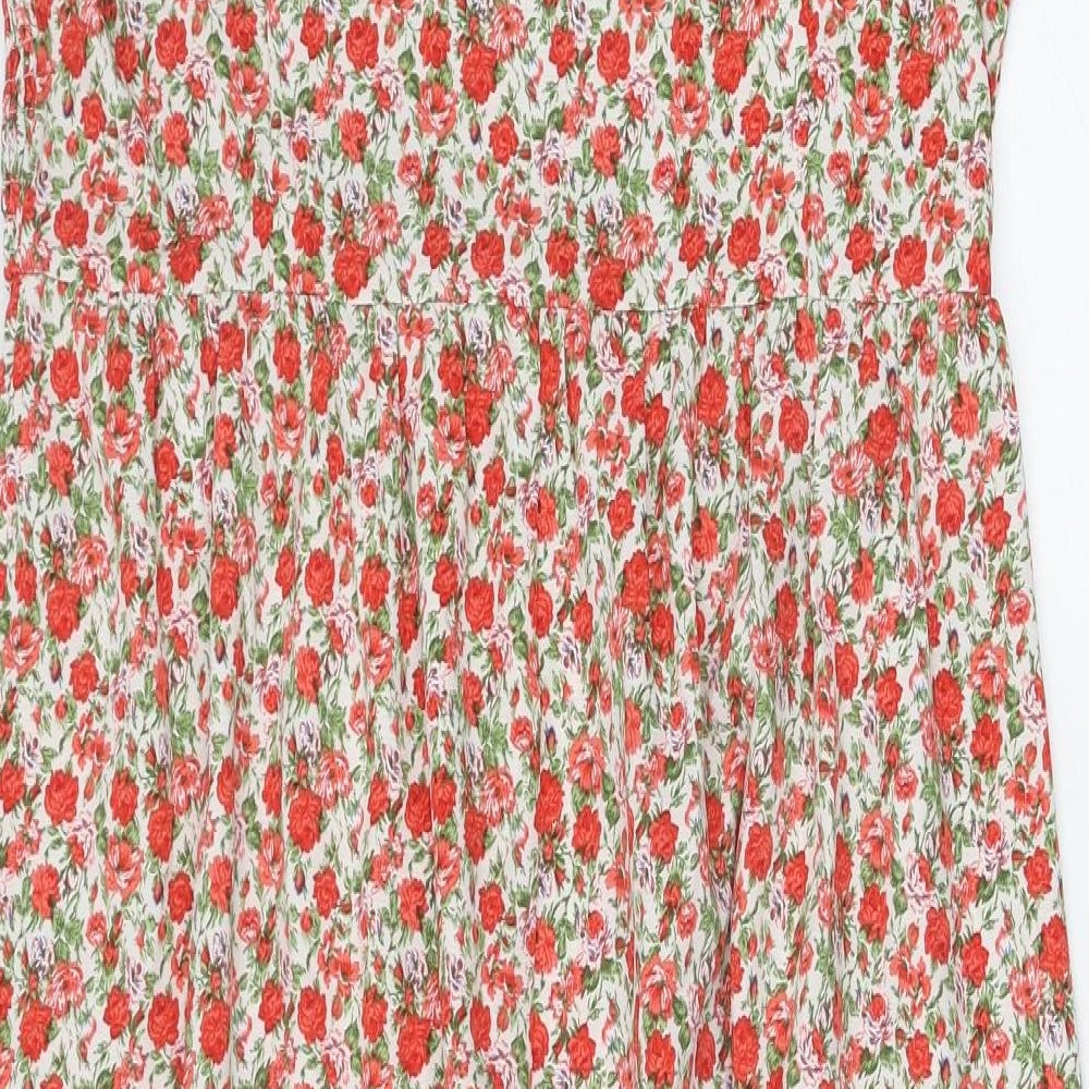 SheIn Womens Red Floral Polyester A-Line Size XL V-Neck Pullover