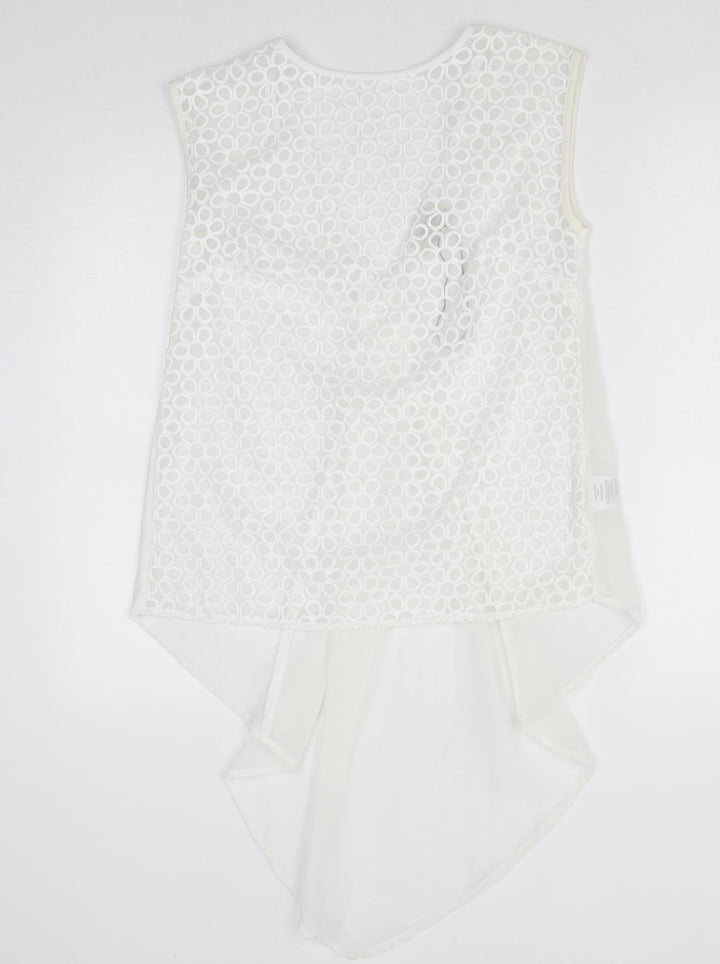 Papaya Womens White Floral Polyester Basic Tank Size 8 Round Neck - Dipped Hem