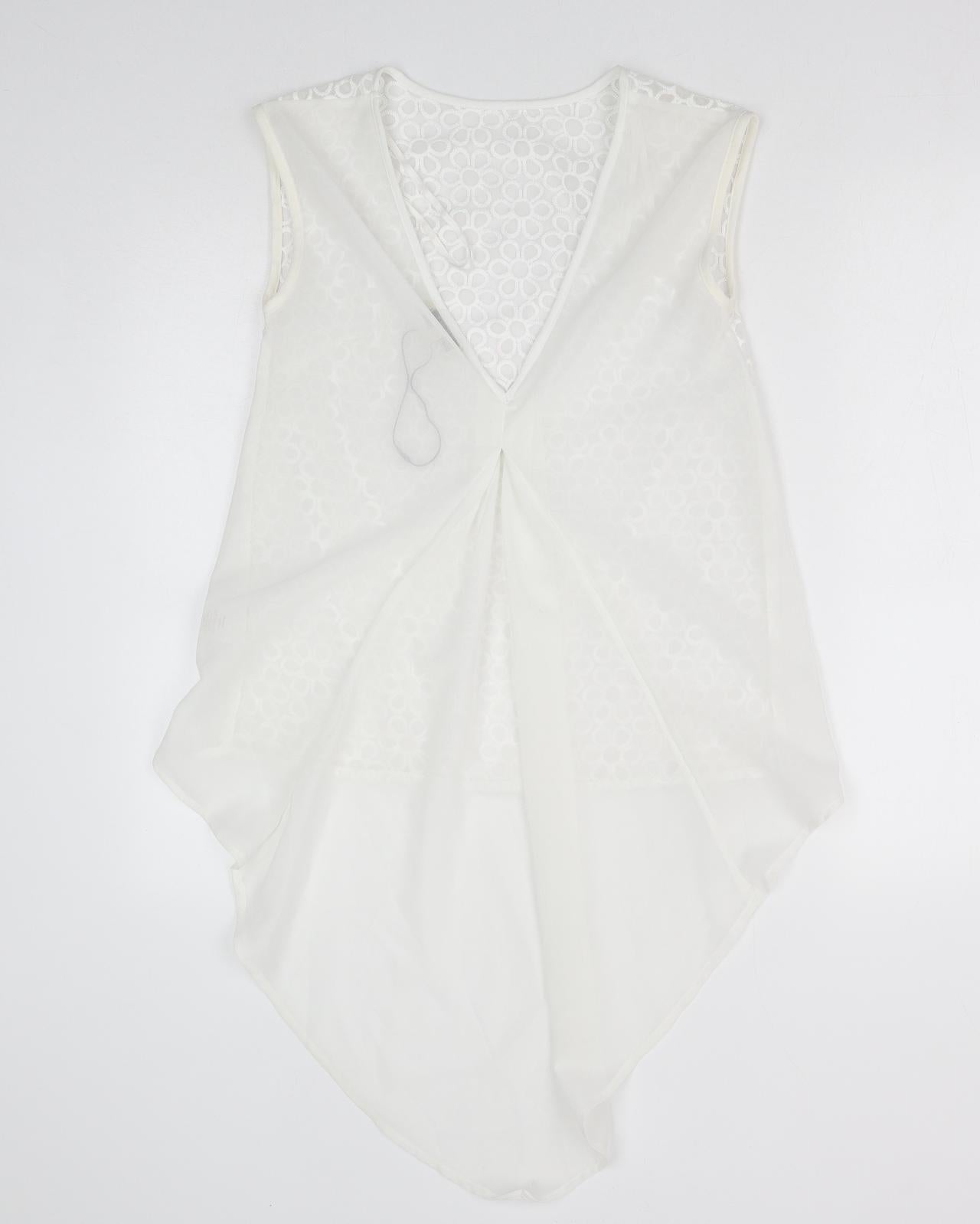 Papaya Womens White Floral Polyester Basic Tank Size 8 Round Neck - Dipped Hem