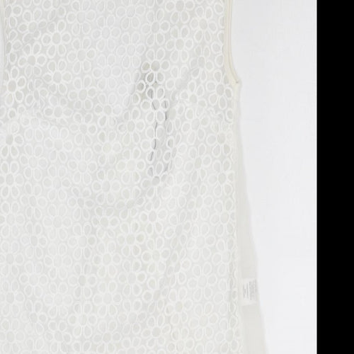 Papaya Womens White Floral Polyester Basic Tank Size 8 Round Neck - Dipped Hem