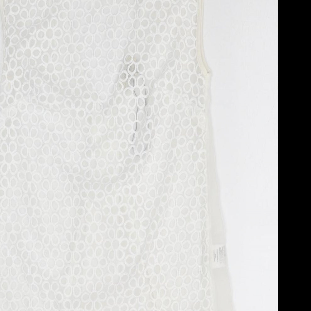 Papaya Womens White Floral Polyester Basic Tank Size 8 Round Neck - Dipped Hem