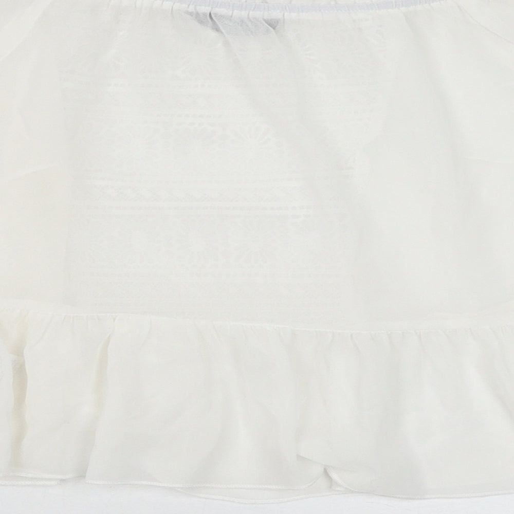 PRETTYLITTLETHING Womens White Polyester Cropped Blouse Size 8 Boat Neck - Flute Sleeve