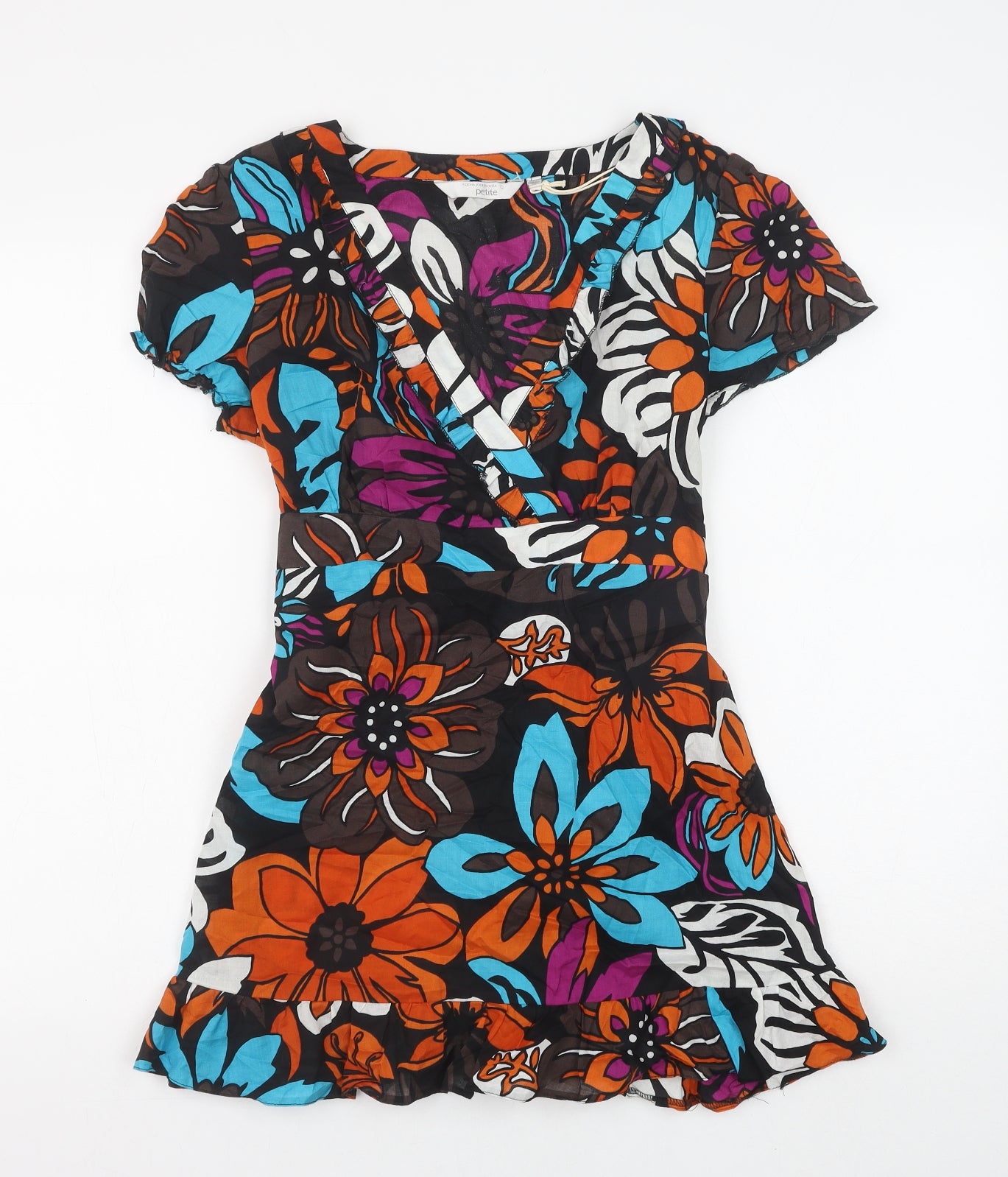 RJR.John Rocha Womens Multicoloured Floral Cotton Tunic T-Shirt Size 14 V-Neck