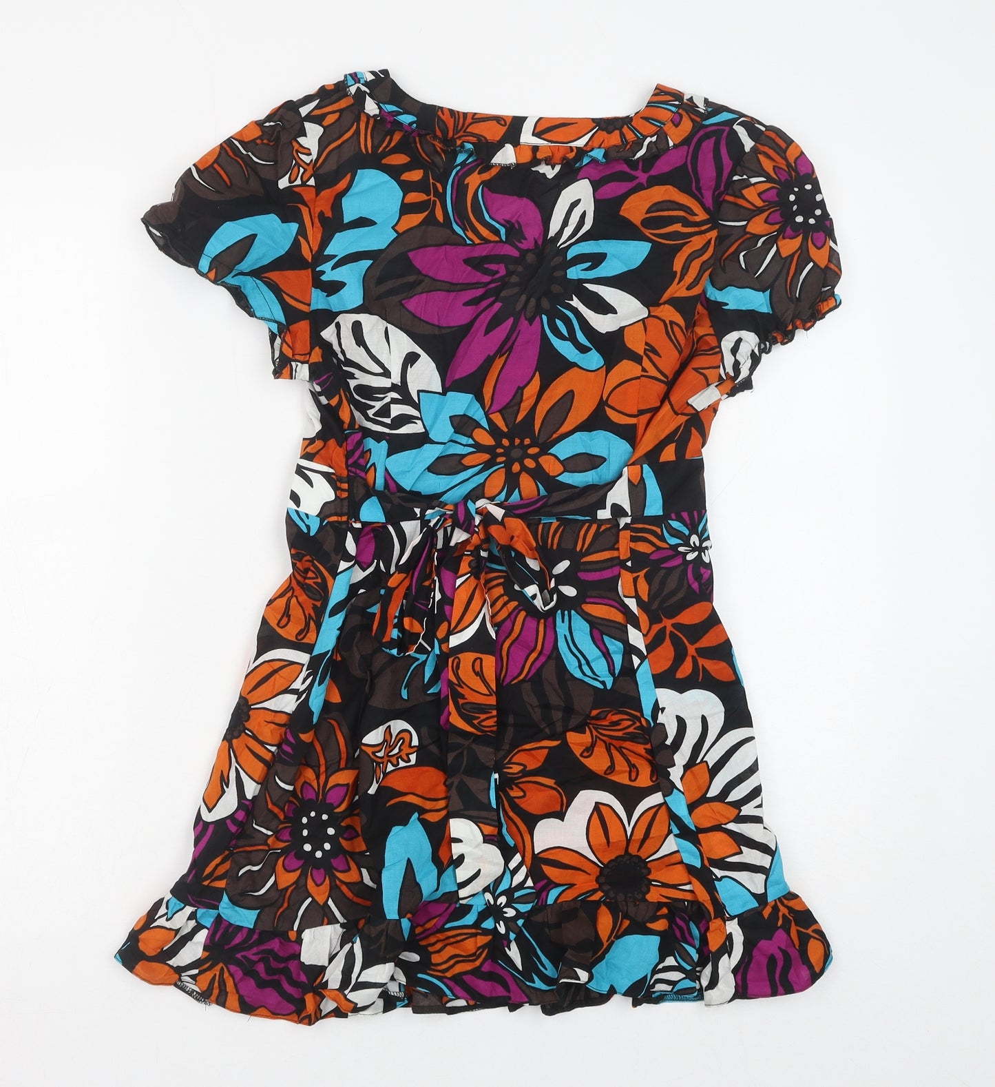 RJR.John Rocha Womens Multicoloured Floral Cotton Tunic T-Shirt Size 14 V-Neck