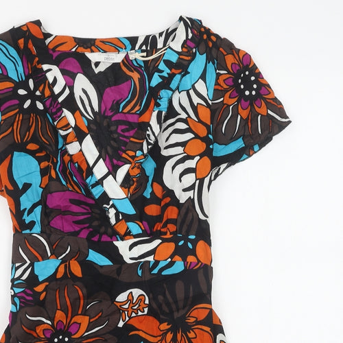 RJR.John Rocha Womens Multicoloured Floral Cotton Tunic T-Shirt Size 14 V-Neck