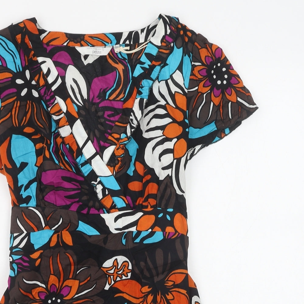 RJR.John Rocha Womens Multicoloured Floral Cotton Tunic T-Shirt Size 14 V-Neck