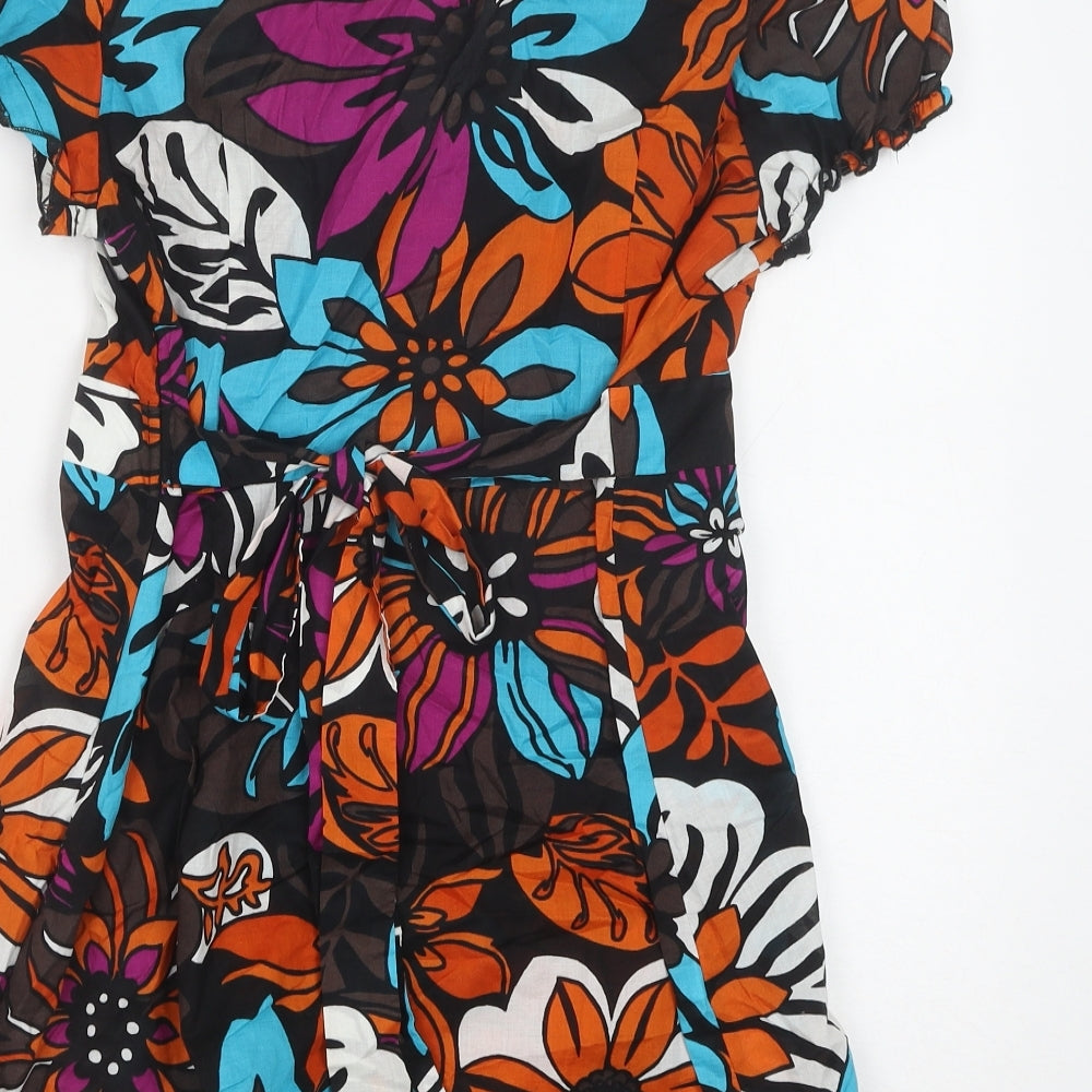 RJR.John Rocha Womens Multicoloured Floral Cotton Tunic T-Shirt Size 14 V-Neck