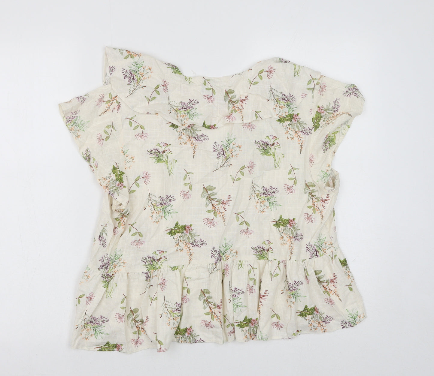Primark Womens Beige Floral Viscose Basic Blouse Size 12 V-Neck