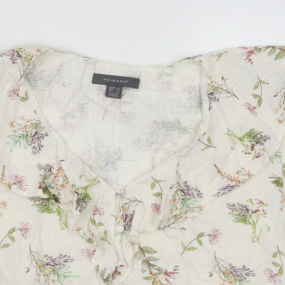 Primark Womens Beige Floral Viscose Basic Blouse Size 12 V-Neck