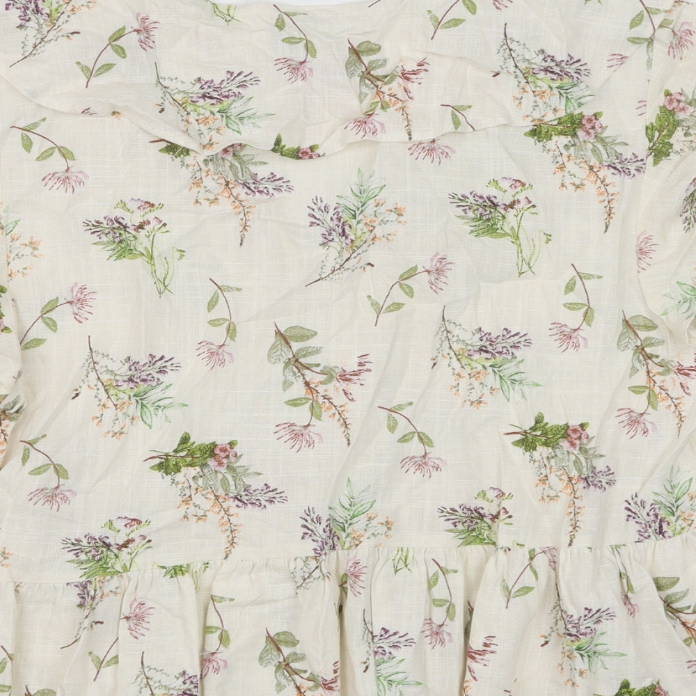 Primark Womens Beige Floral Viscose Basic Blouse Size 12 V-Neck