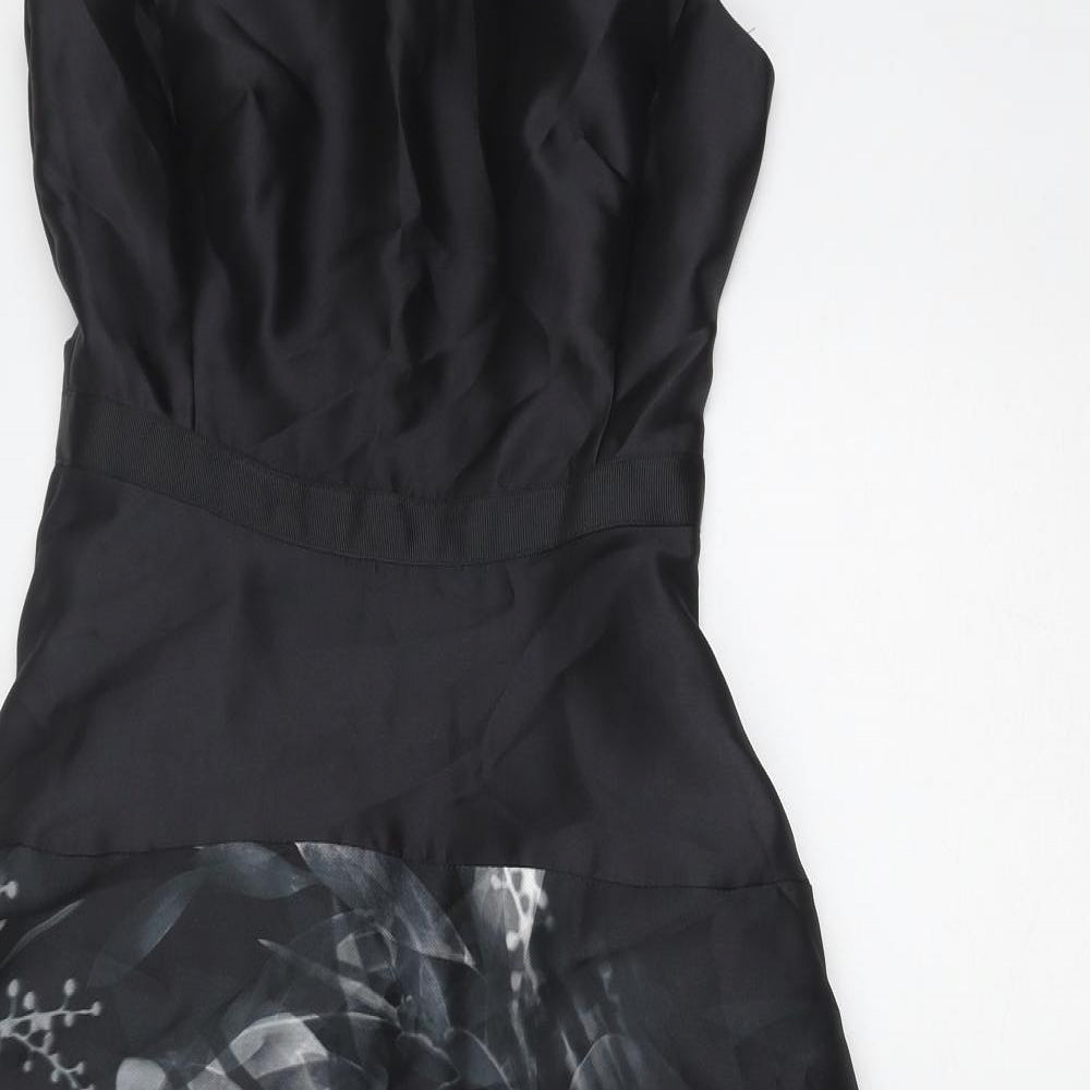 Preworn Womens Black Floral Polyester Ball Gown Size 8 V-Neck Zip