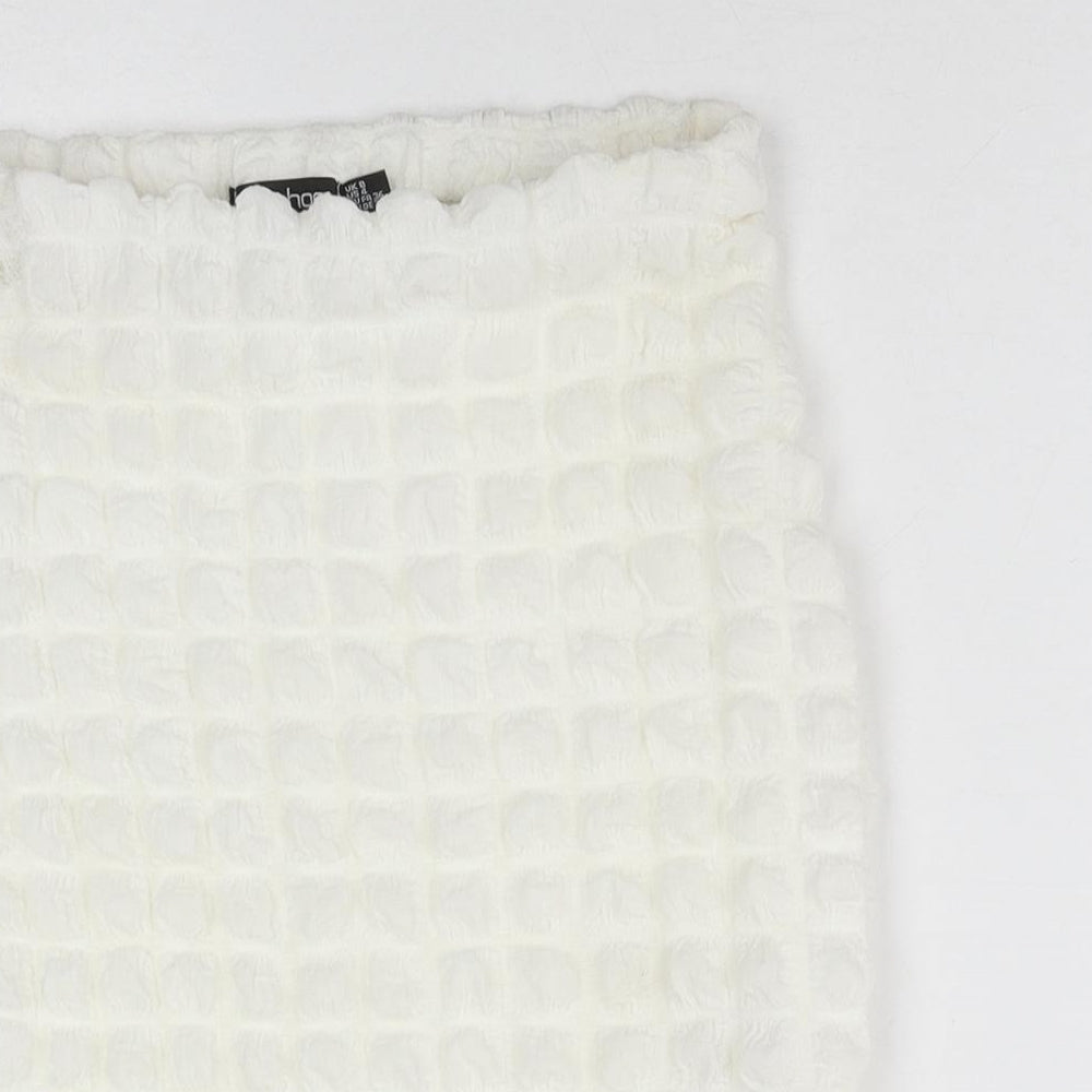 Boohoo Womens White Geometric Polyester Bandage Skirt Size 8