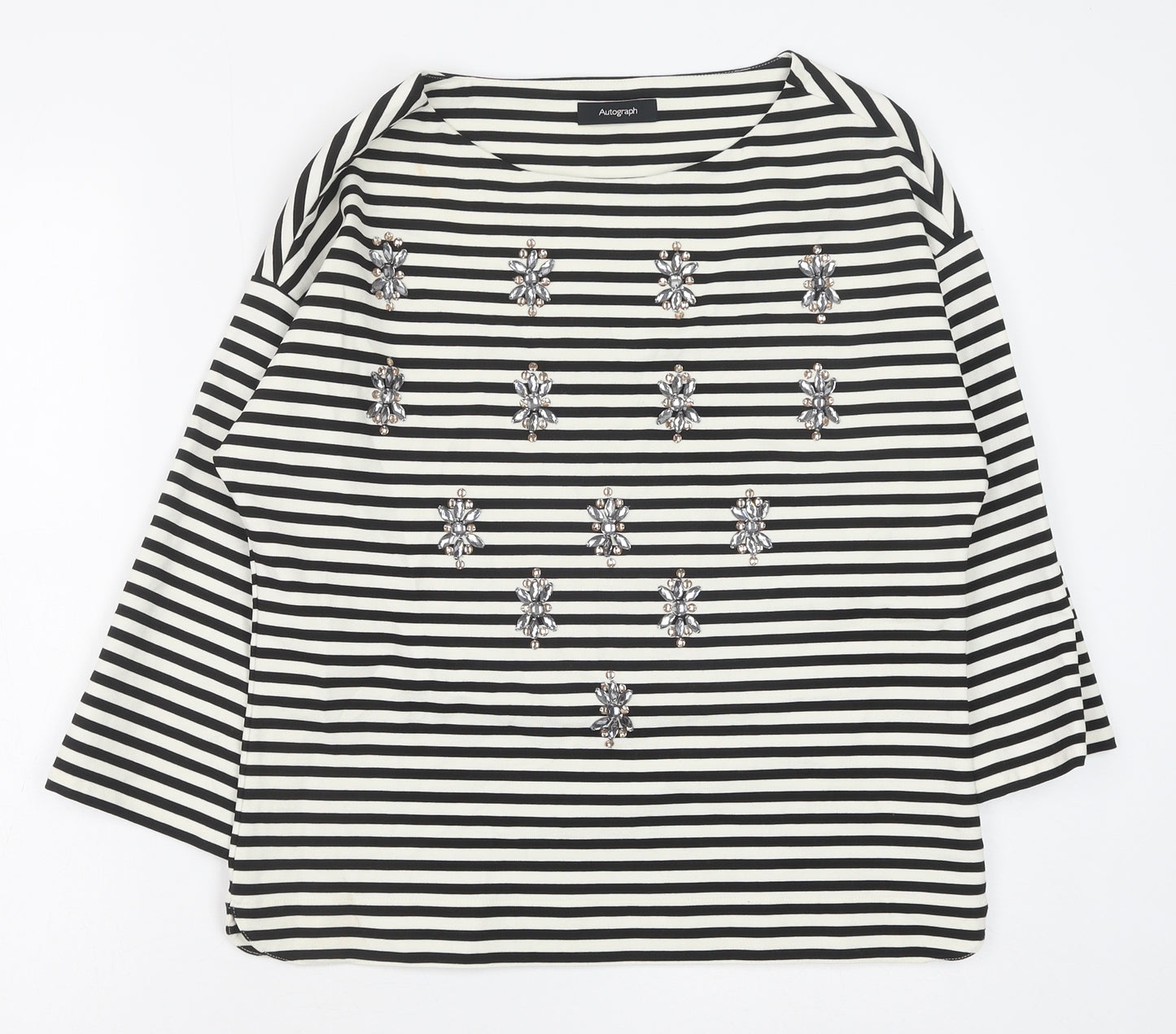Marks and Spencer Womens Black Striped Viscose Basic Blouse Size 12 Boat Neck
