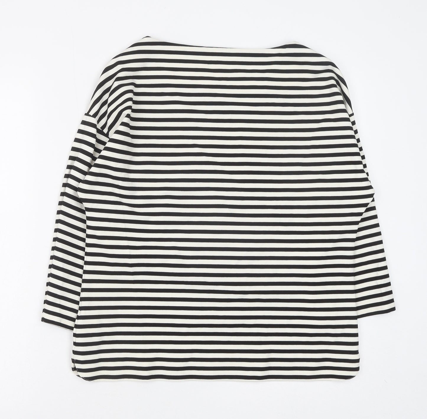 Marks and Spencer Womens Black Striped Viscose Basic Blouse Size 12 Boat Neck