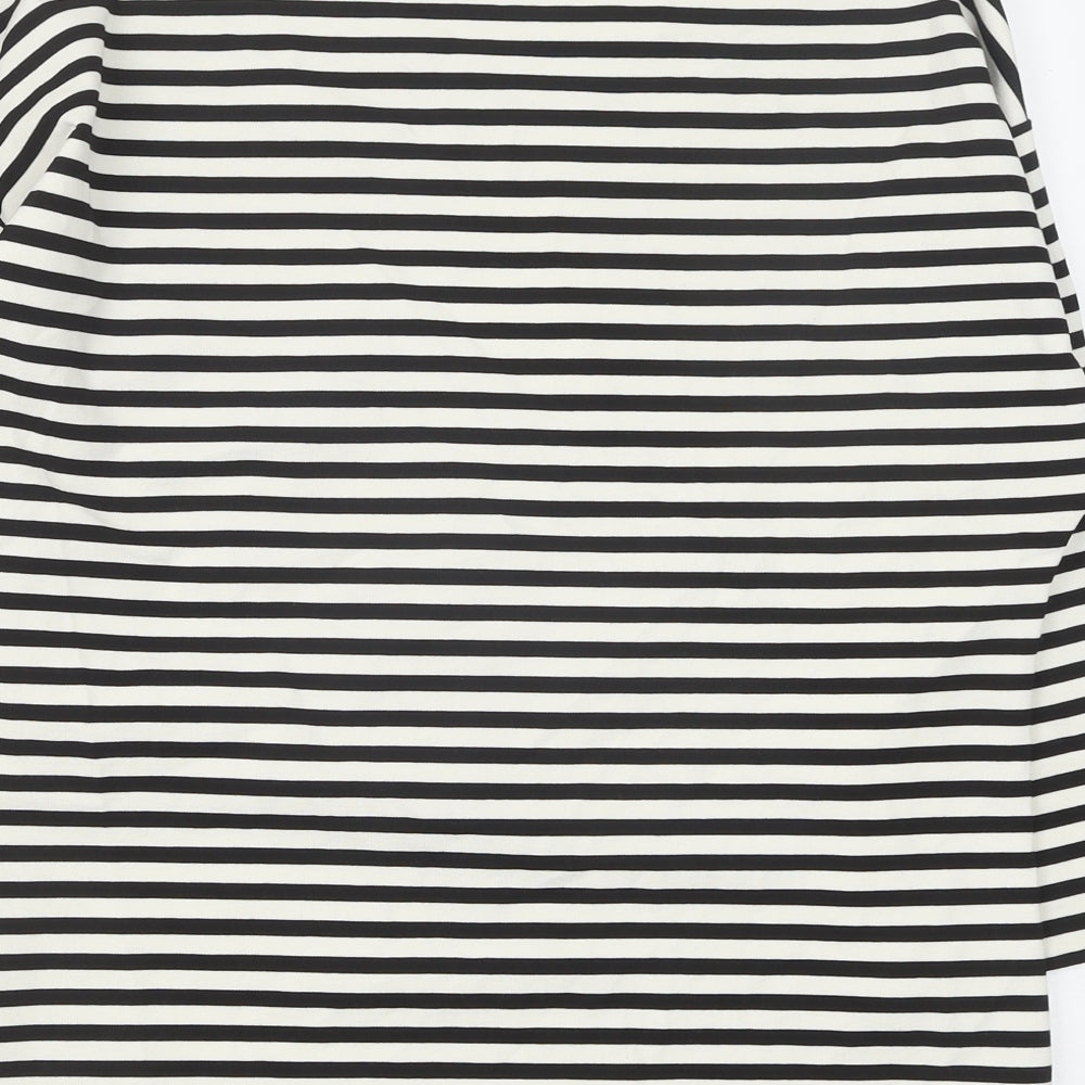 Marks and Spencer Womens Black Striped Viscose Basic Blouse Size 12 Boat Neck