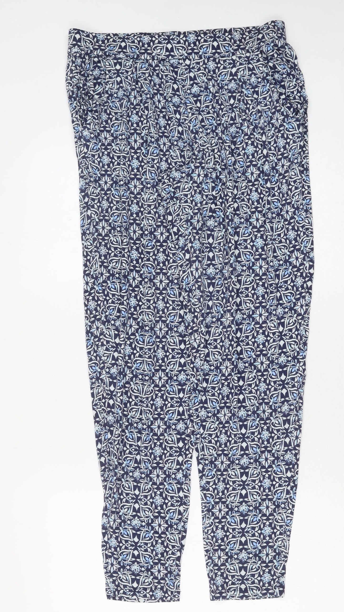 Nutmeg Womens Blue Geometric Viscose Trousers Size 12 Regular