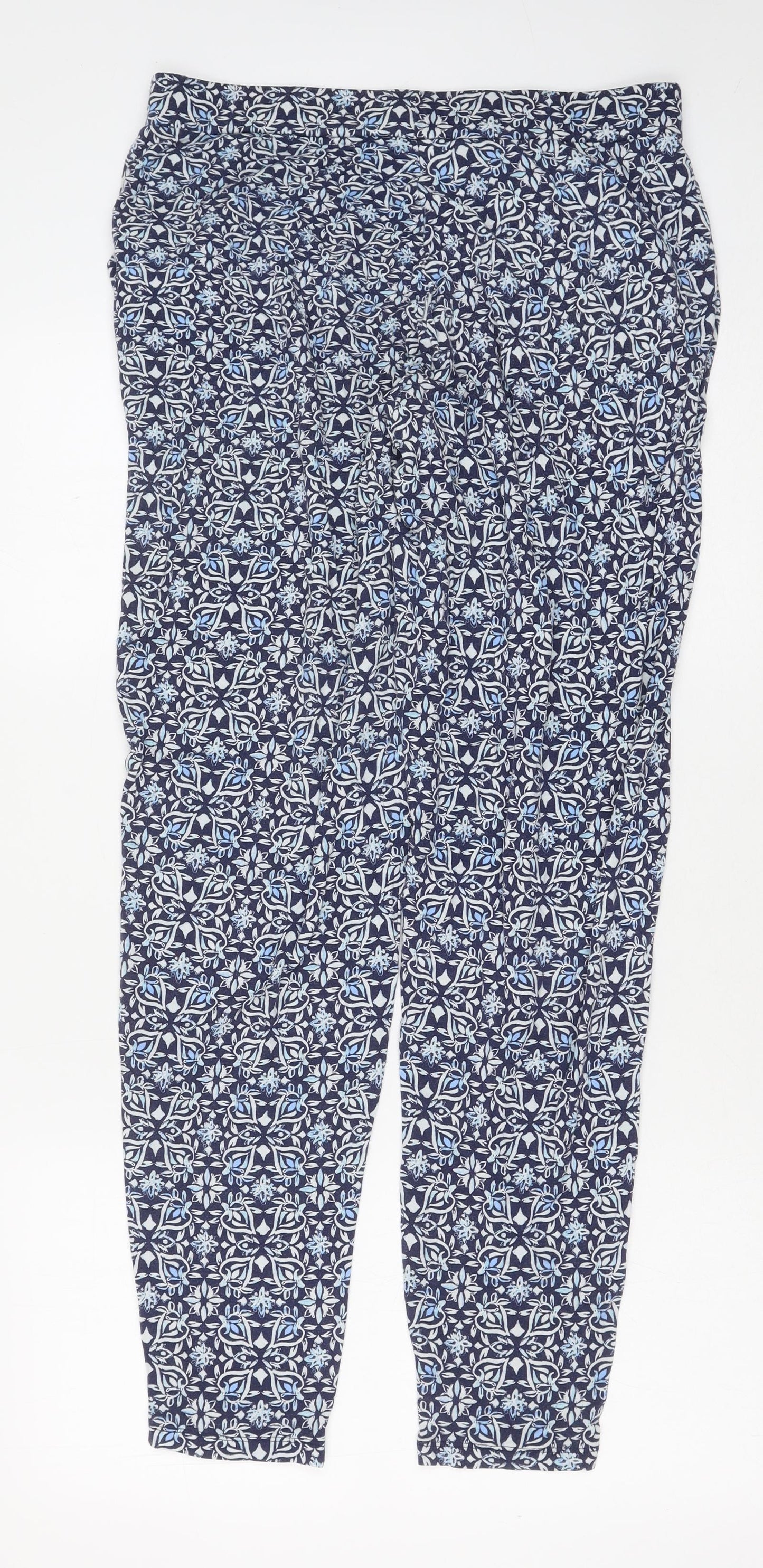 Nutmeg Womens Blue Geometric Viscose Trousers Size 12 Regular