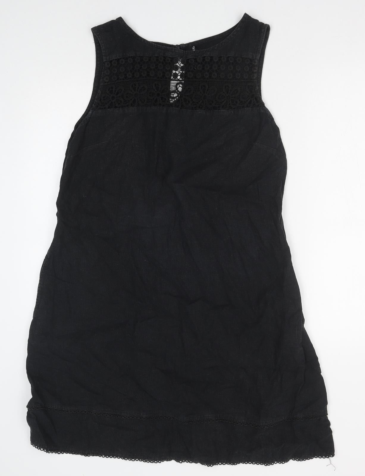 NEXT Womens Black Cotton Shift Size 16 Boat Neck Button - Lace Detail