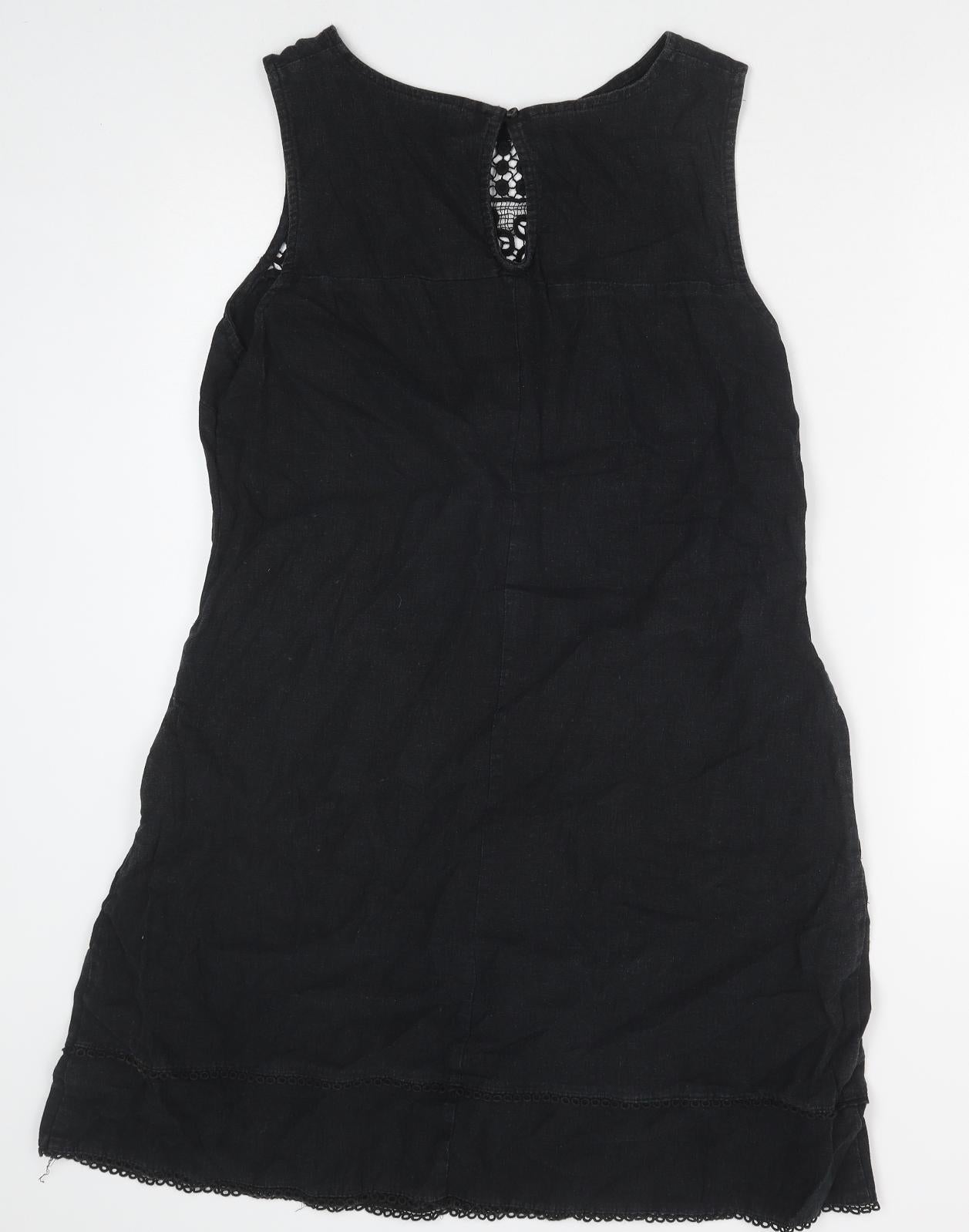 NEXT Womens Black Cotton Shift Size 16 Boat Neck Button - Lace Detail