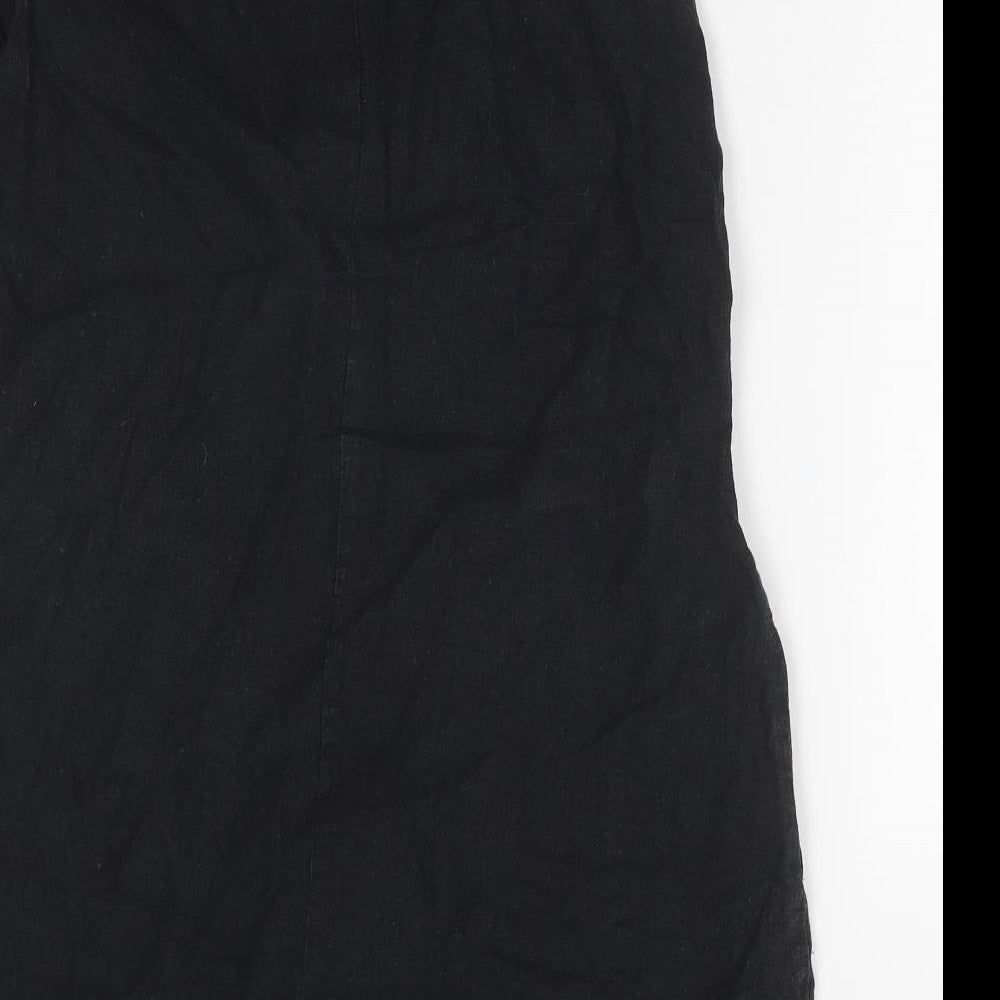 NEXT Womens Black Cotton Shift Size 16 Boat Neck Button - Lace Detail