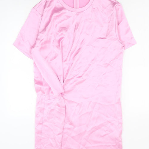 Zara Womens Pink Polyester T-Shirt Dress Size S Round Neck Zip
