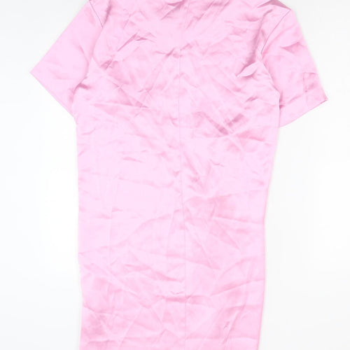 Zara Womens Pink Polyester T-Shirt Dress Size S Round Neck Zip