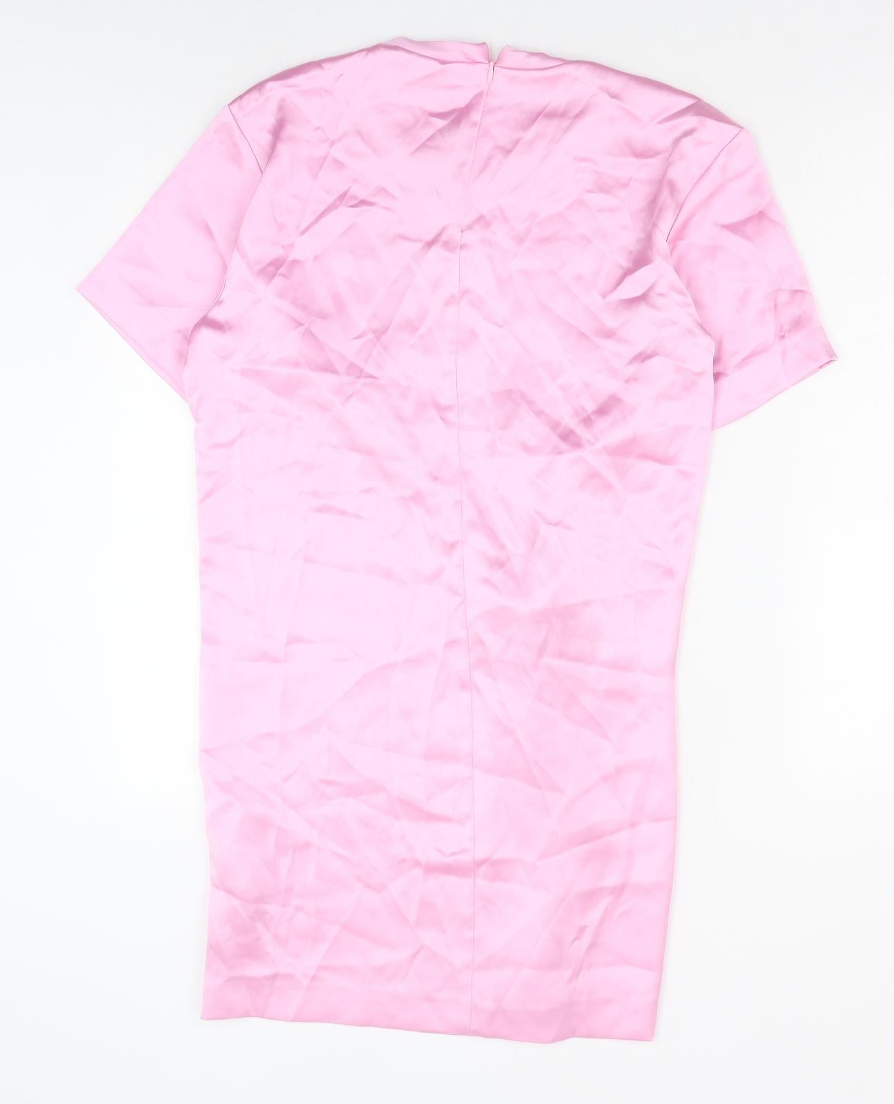 Zara Womens Pink Polyester T-Shirt Dress Size S Round Neck Zip