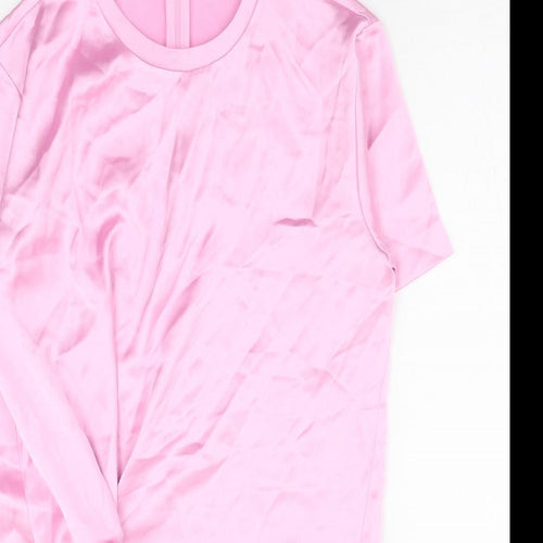 Zara Womens Pink Polyester T-Shirt Dress Size S Round Neck Zip