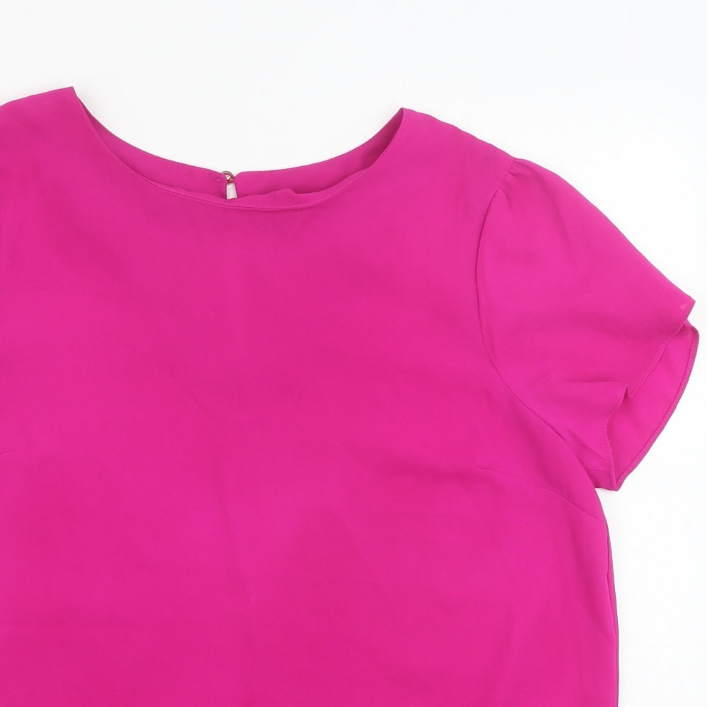 Oasis Womens Pink Polyester Basic T-Shirt Size 12 Boat Neck