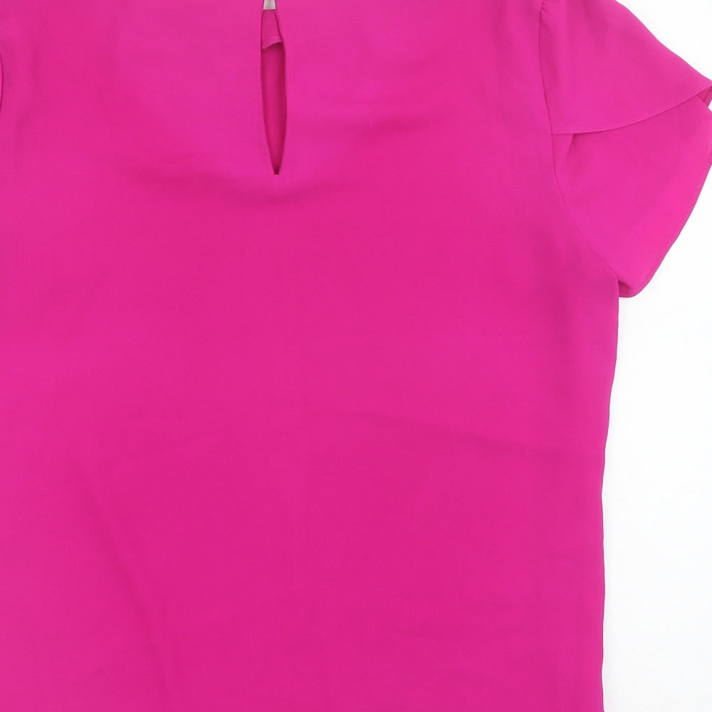 Oasis Womens Pink Polyester Basic T-Shirt Size 12 Boat Neck