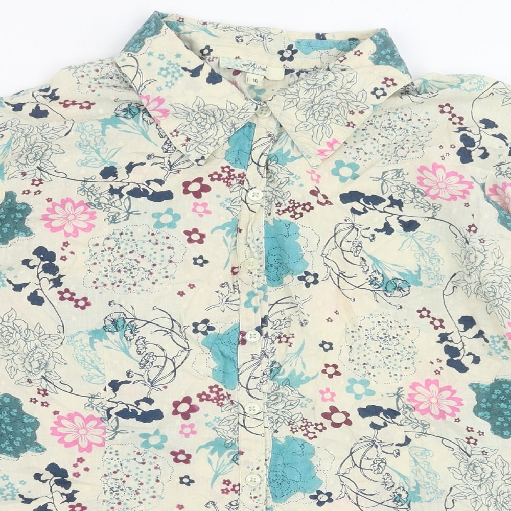 Mistral Womens Multicoloured Floral Cotton Basic Button-Up Size 16 Collared