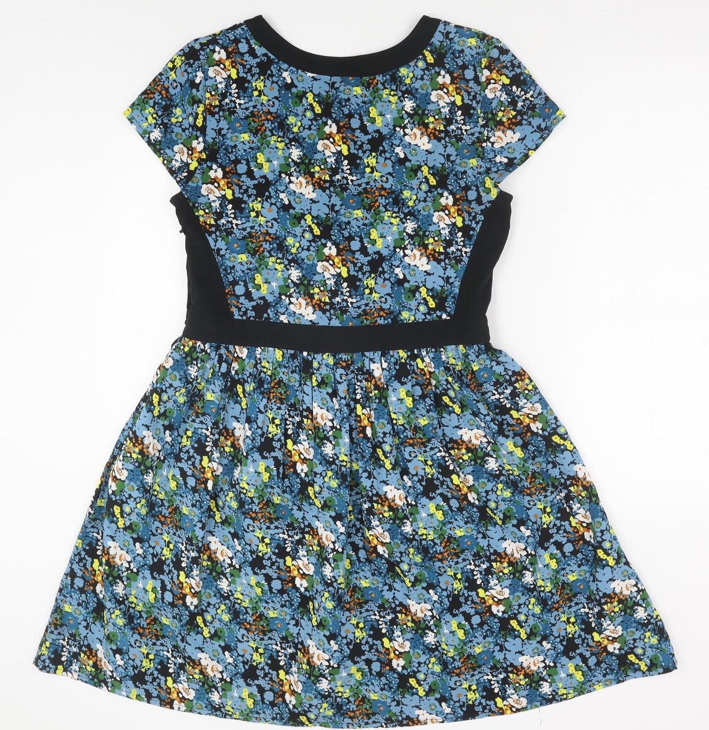 Therapy Womens Blue Floral Polyester Fit & Flare Size 12 Round Neck Zip