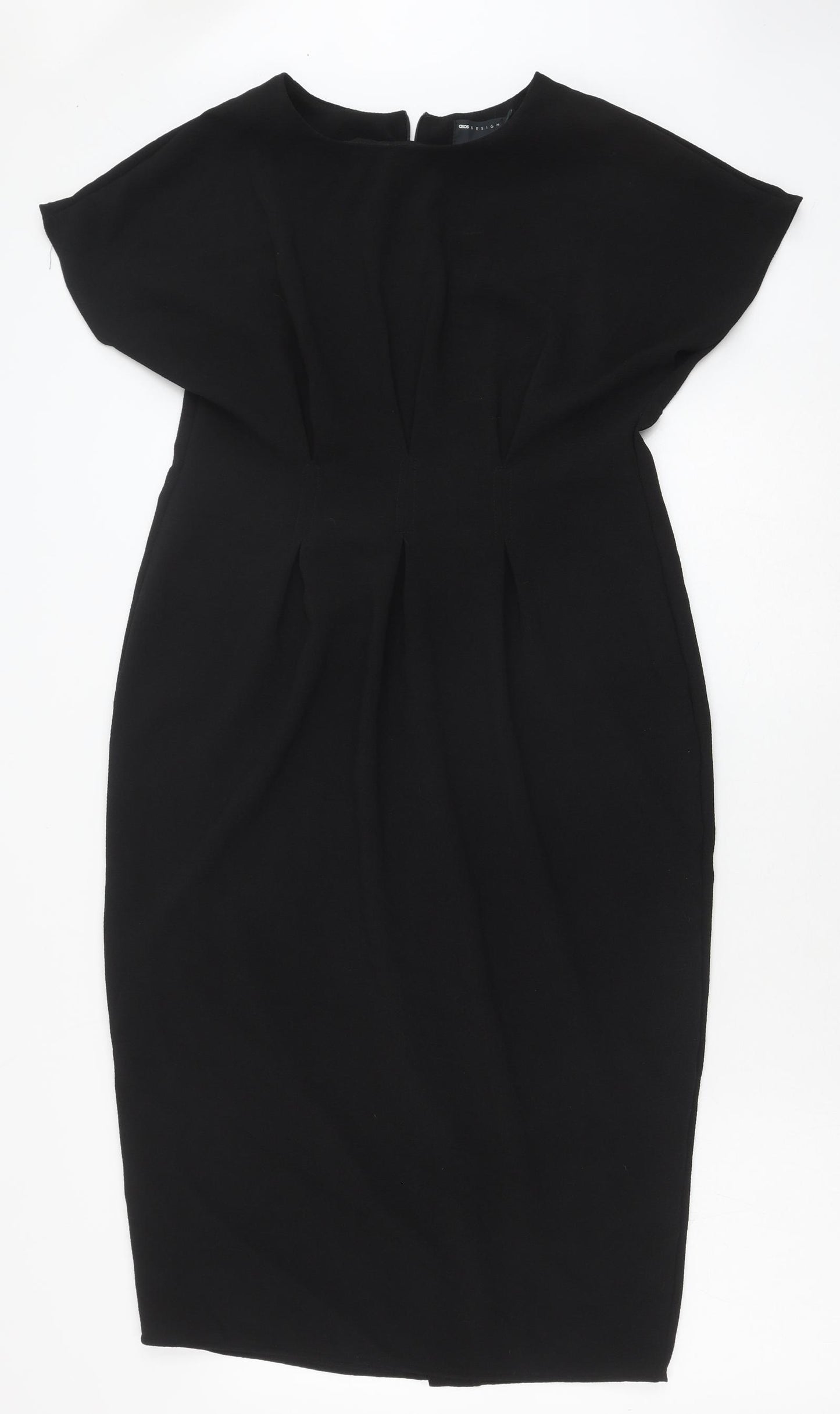ASOS Womens Black Polyester Pencil Dress Size 14 Round Neck Zip