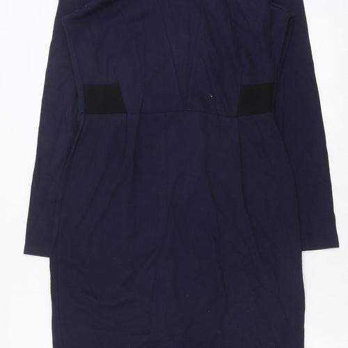 Debenhams Womens Blue Viscose Pencil Dress Size 12 V-Neck Zip