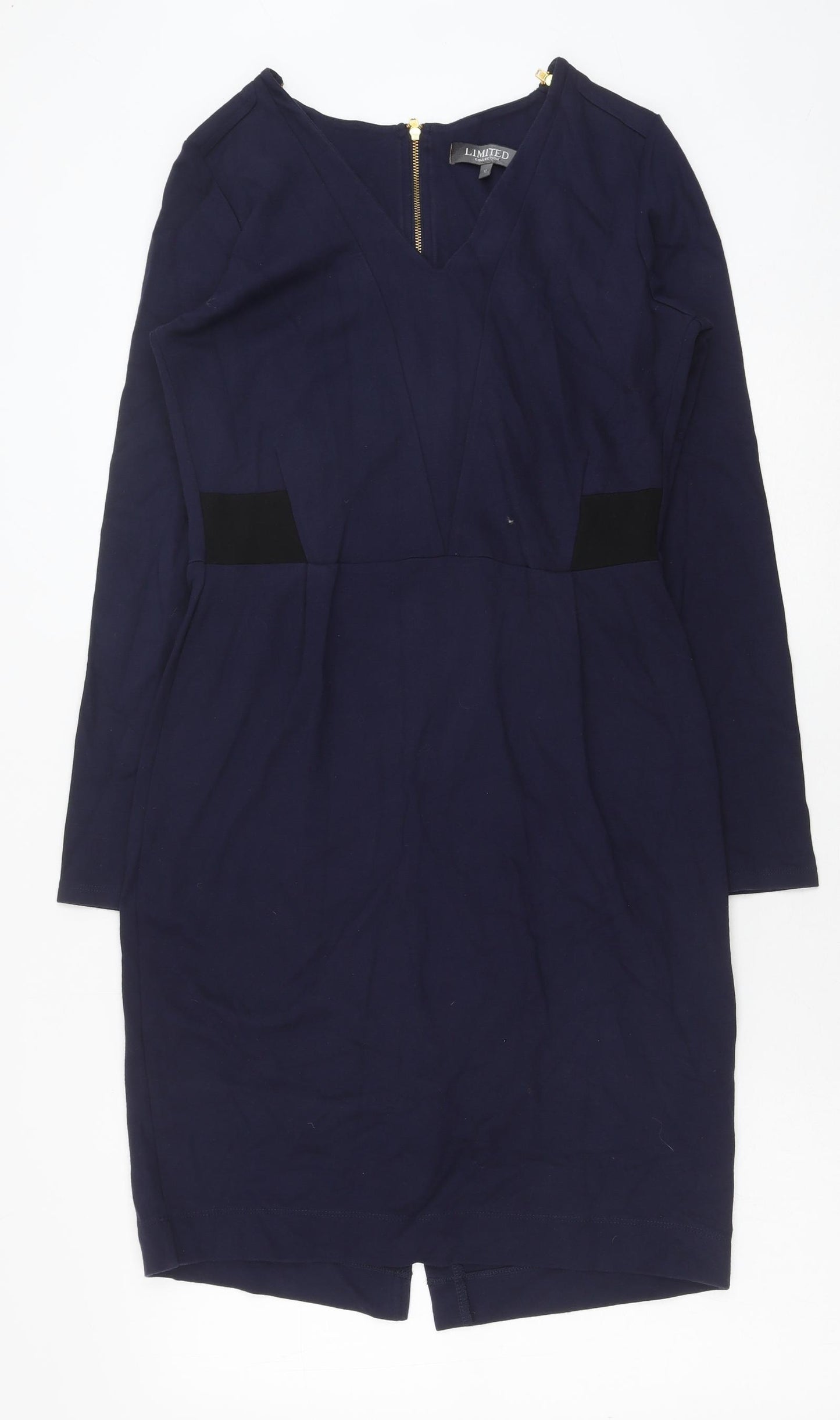 Debenhams Womens Blue Viscose Pencil Dress Size 12 V-Neck Zip