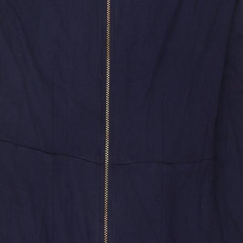 Debenhams Womens Blue Viscose Pencil Dress Size 12 V-Neck Zip