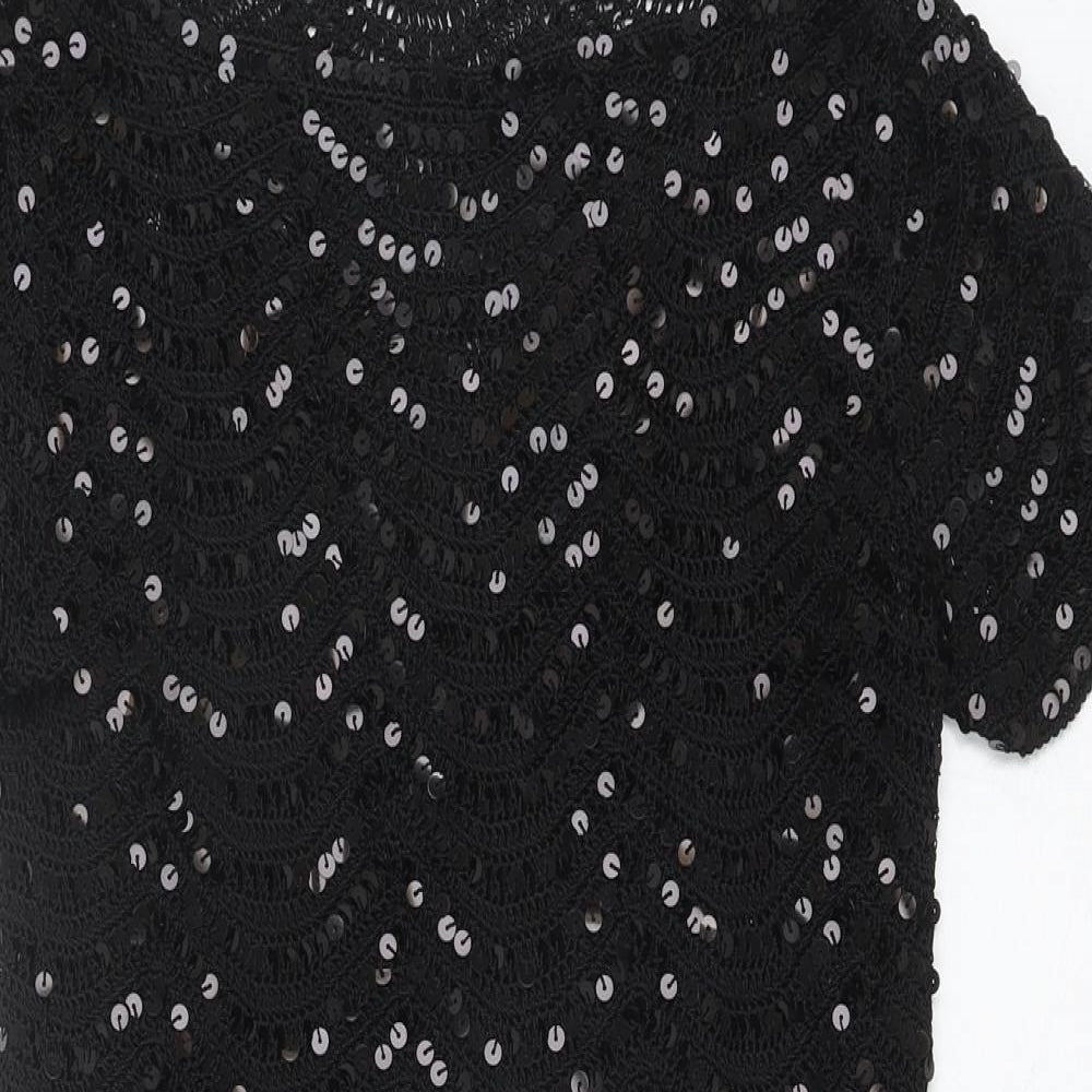 Marks and Spencer Womens Black Viscose Mini Size 12 Round Neck Pullover