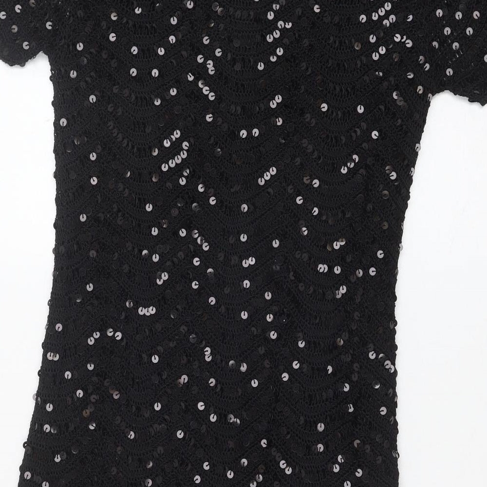 Marks and Spencer Womens Black Viscose Mini Size 12 Round Neck Pullover