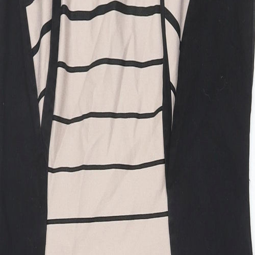 Marks and Spencer Womens Black Striped Cotton Pencil Dress Size 12 Round Neck Zip