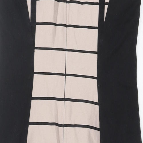 Marks and Spencer Womens Black Striped Cotton Pencil Dress Size 12 Round Neck Zip