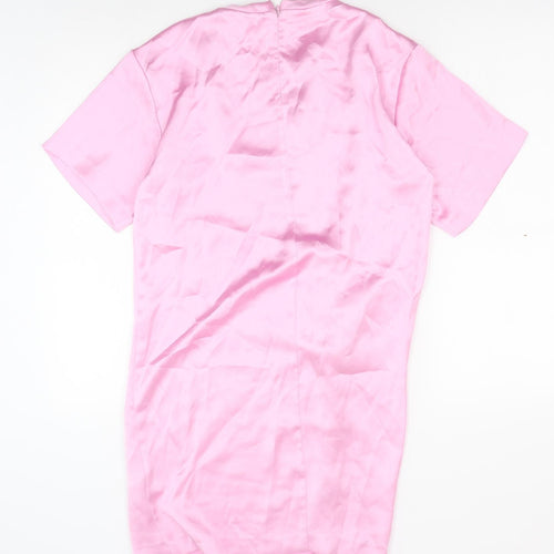 Zara Womens Pink Polyester T-Shirt Dress Size M Crew Neck Zip - Twist Detail