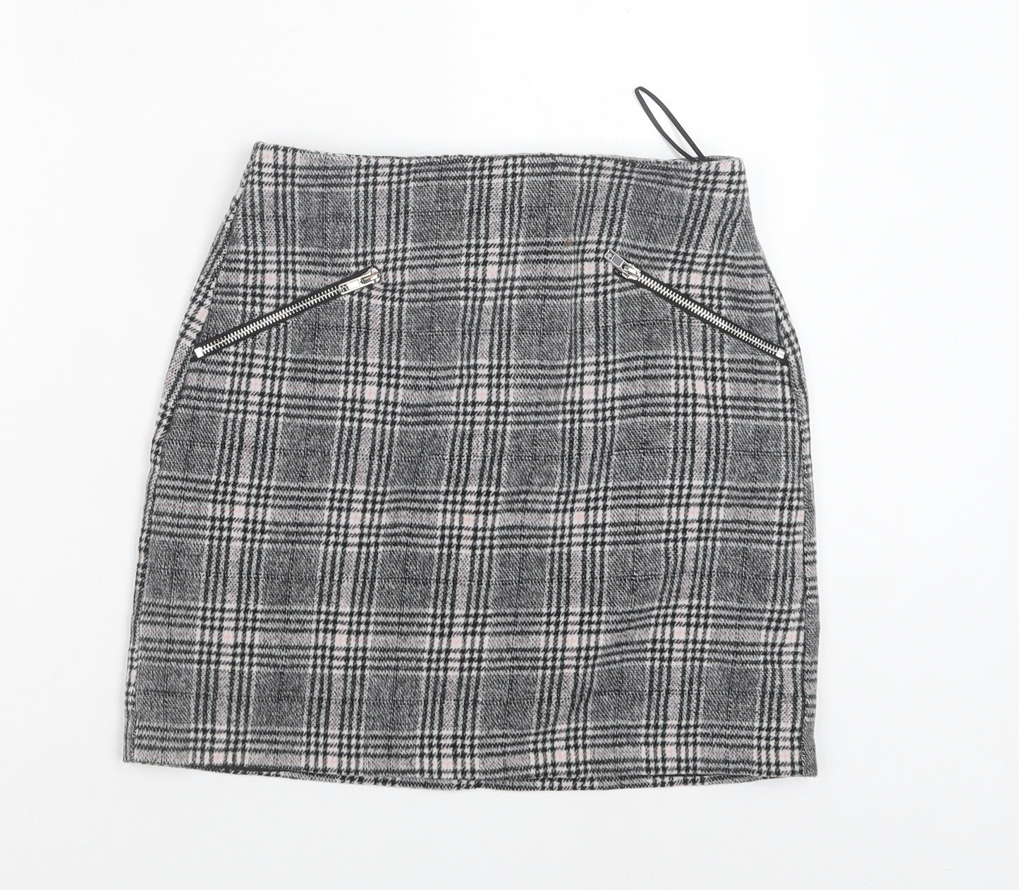 New Look Womens Grey Plaid Polyester Mini Skirt Size 8 Zip
