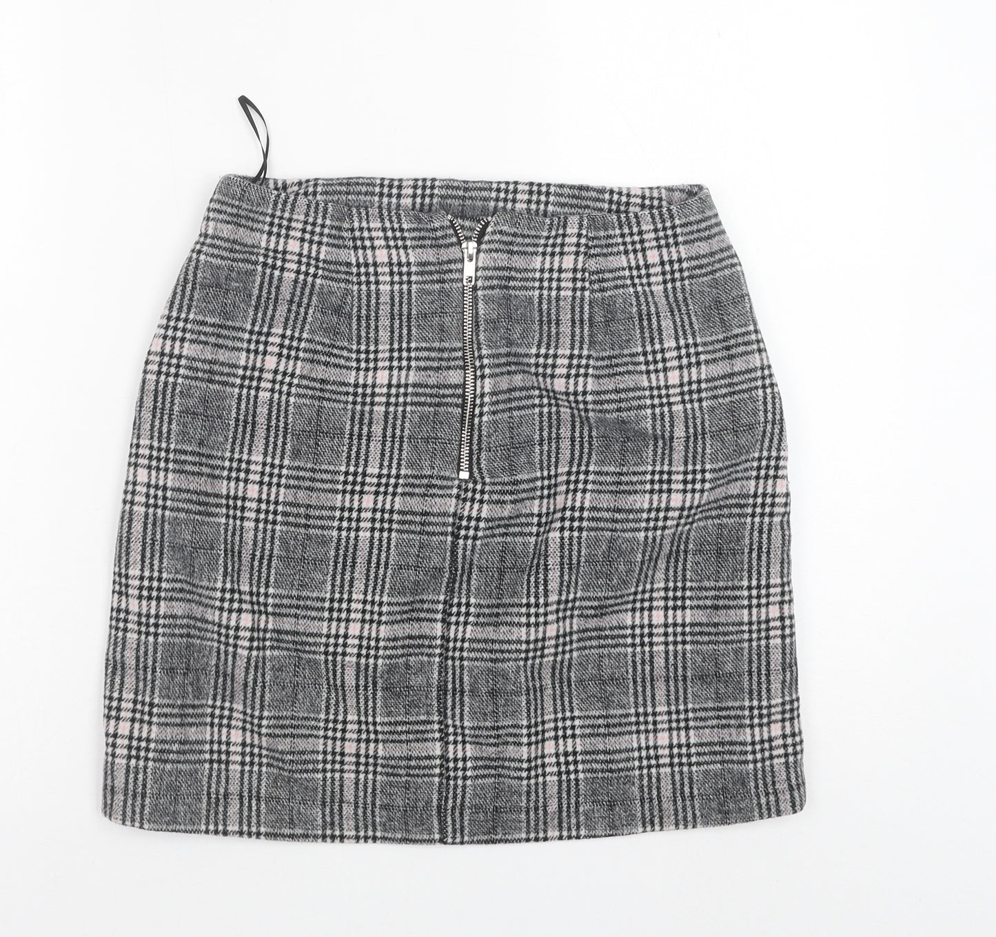New Look Womens Grey Plaid Polyester Mini Skirt Size 8 Zip