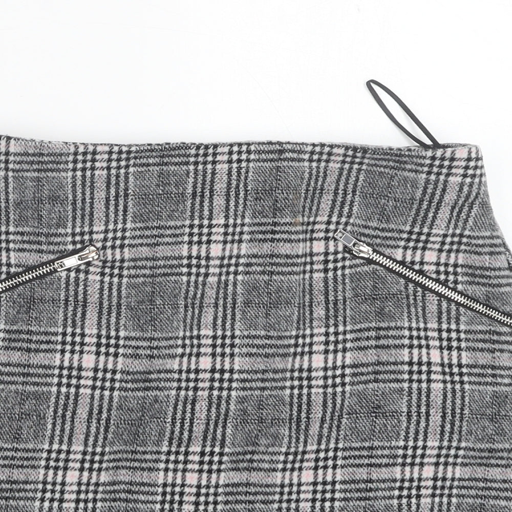 New Look Womens Grey Plaid Polyester Mini Skirt Size 8 Zip
