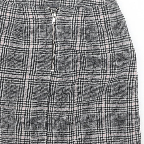 New Look Womens Grey Plaid Polyester Mini Skirt Size 8 Zip