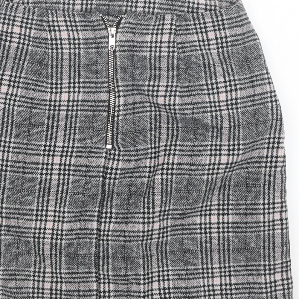 New Look Womens Grey Plaid Polyester Mini Skirt Size 8 Zip