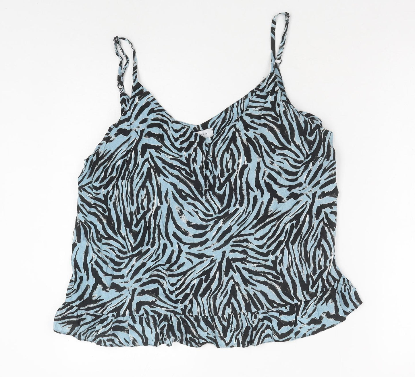 Papaya Womens Blue Animal Print Viscose Basic Tank Size 16 V-Neck - Zebra Print