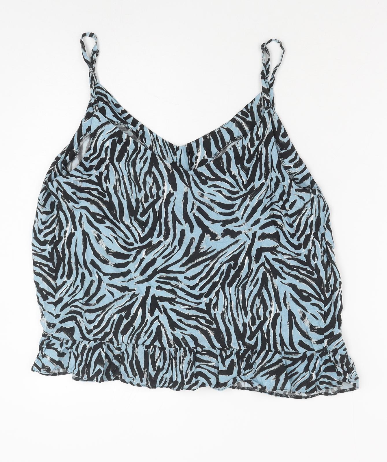 Papaya Womens Blue Animal Print Viscose Basic Tank Size 16 V-Neck - Zebra Print