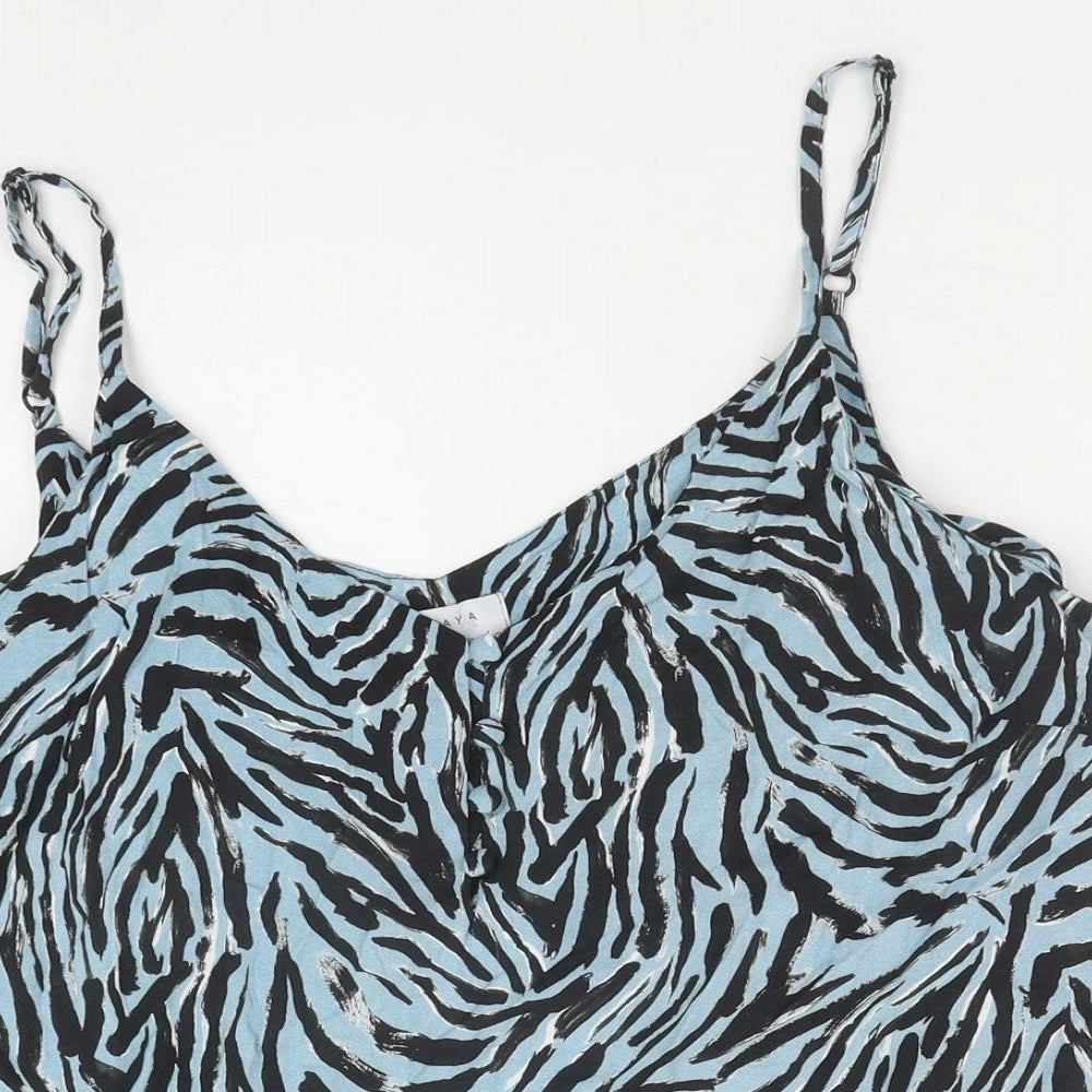 Papaya Womens Blue Animal Print Viscose Basic Tank Size 16 V-Neck - Zebra Print
