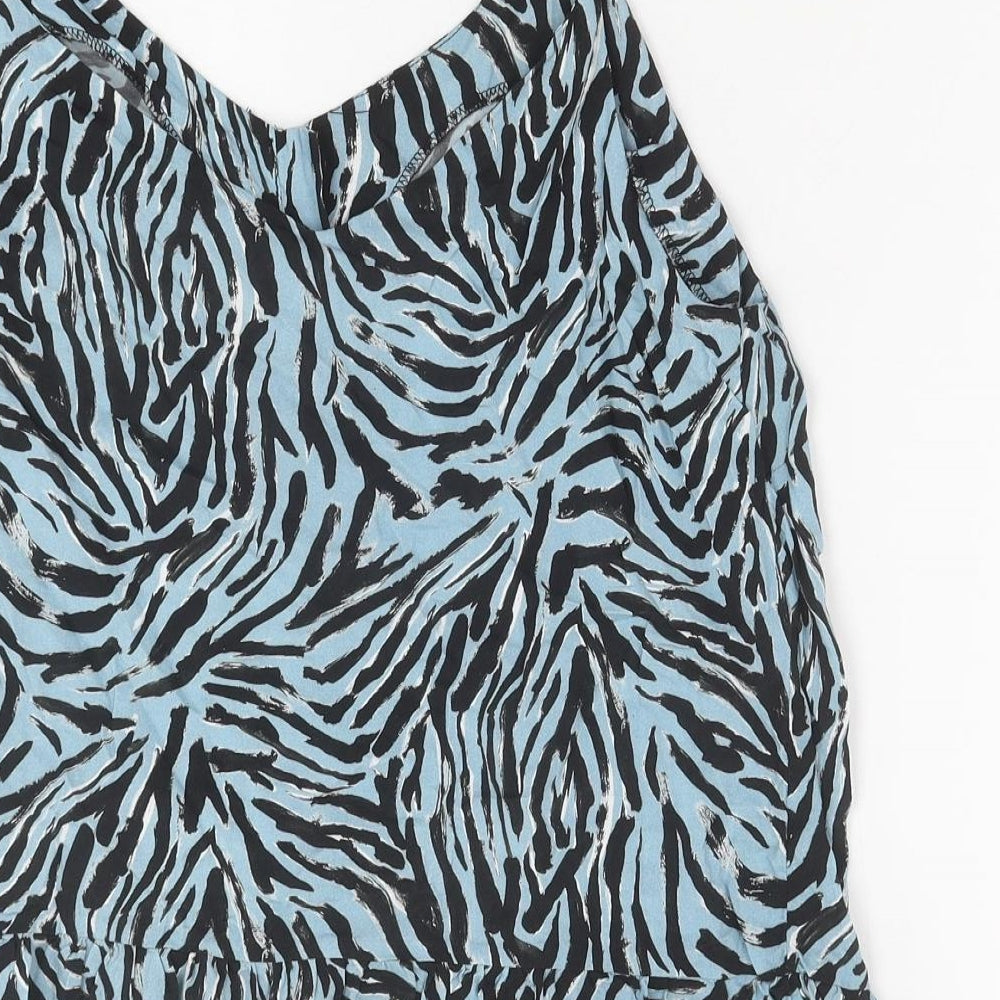 Papaya Womens Blue Animal Print Viscose Basic Tank Size 16 V-Neck - Zebra Print
